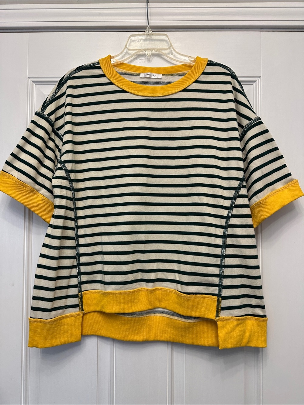 Poetsky Striped Tee with Yellow Crew Neck